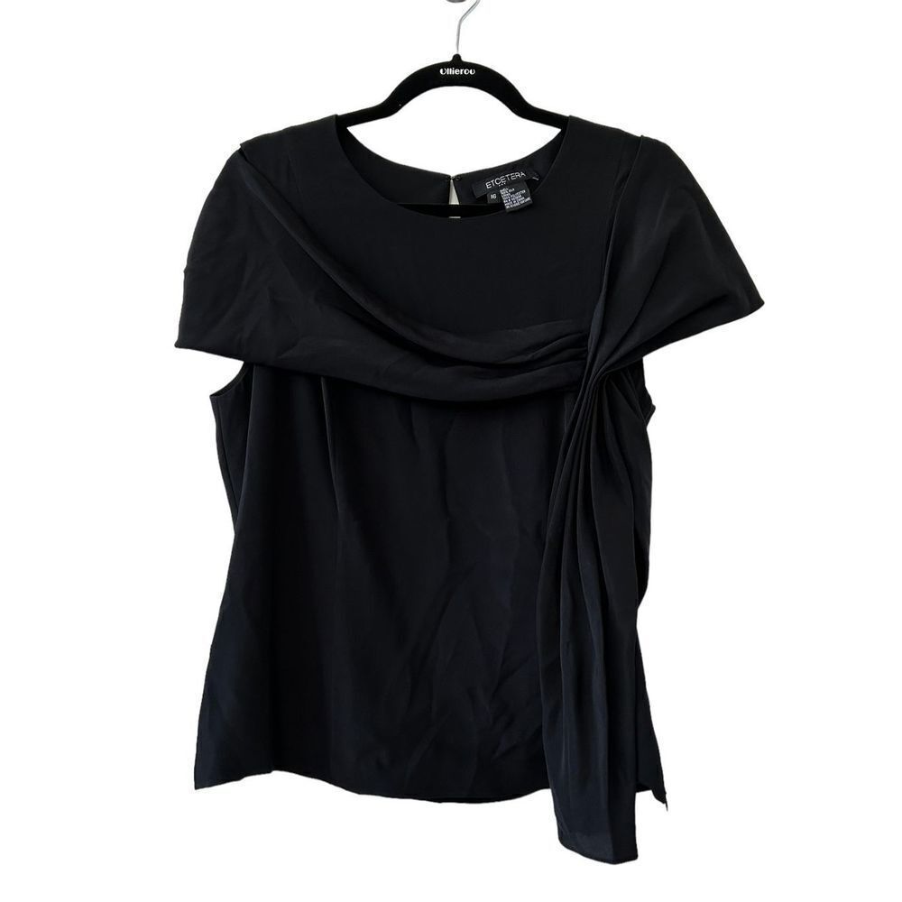 Etcetera Draped Blouse Pleated Silk Black Women's Size 16